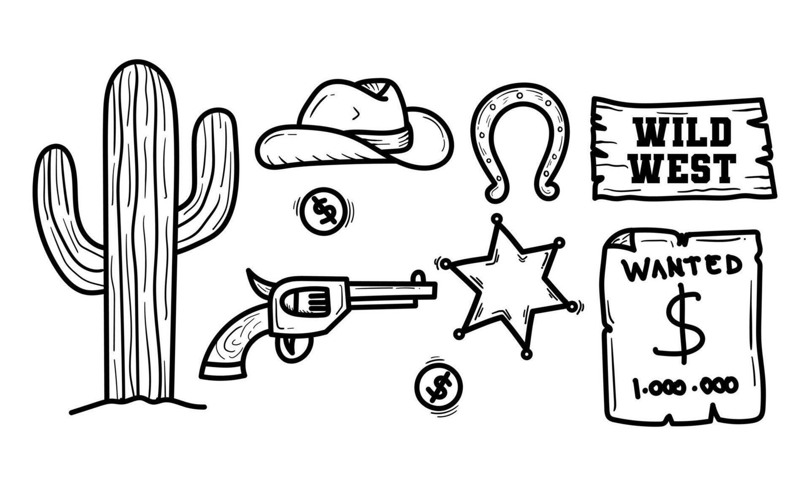 Wild west doodle set. Very suitable for completing designs in the desert, printing needs, and others. vector