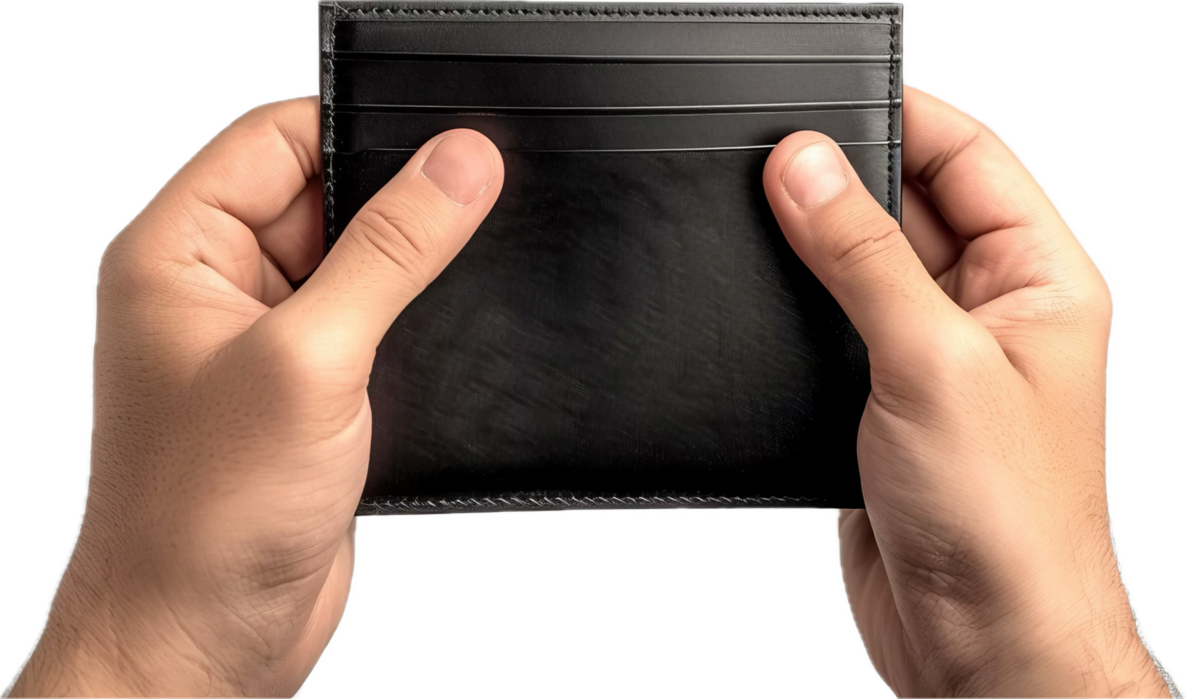 Hands Holding an Empty Black Wallet. png