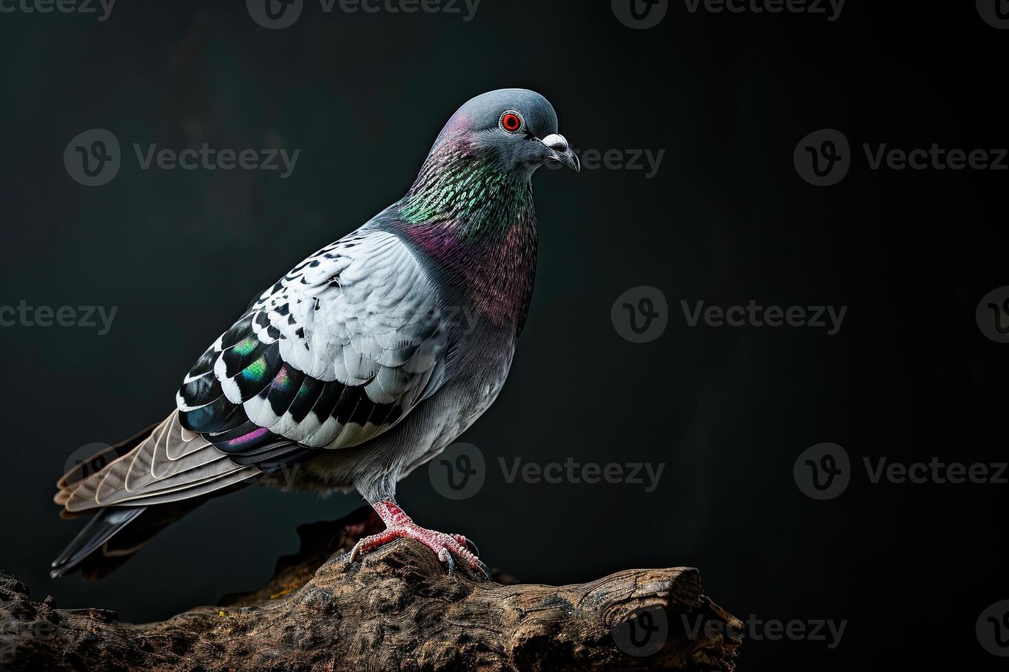 a Pigeon standing on small root, copy space on right, photo