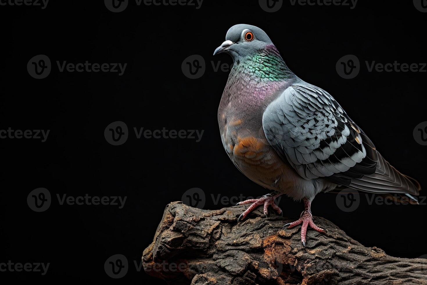 a Pigeon standing on small root, copy space on right, photo