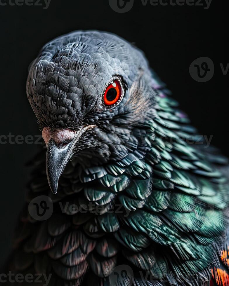 Mystic portrait of Columba Livia standing in small root in studio photo