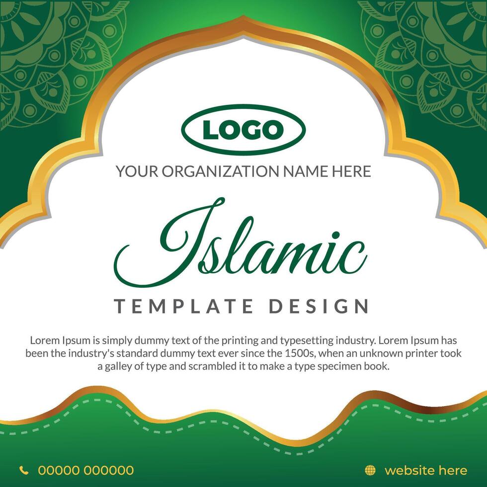 Islamic poster design template and luxury golden Islamic frame vector