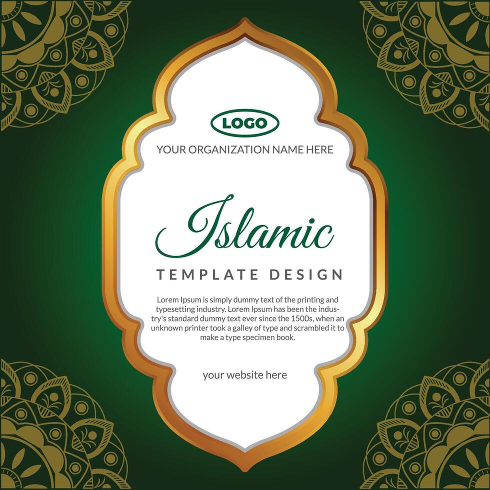 Islamic poster design template and luxury golden Islamic frame vector