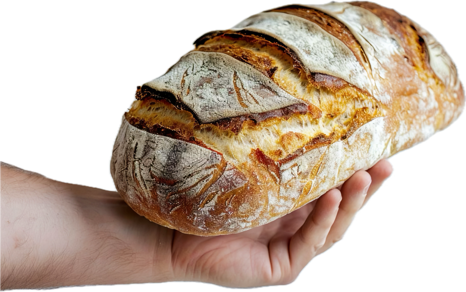 Hand Holding Fresh Rustic Sourdough Bread. png