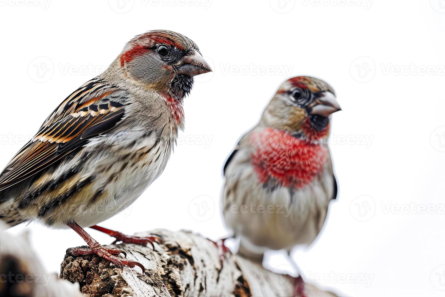 a couple finch standing on the root in the studio photo
