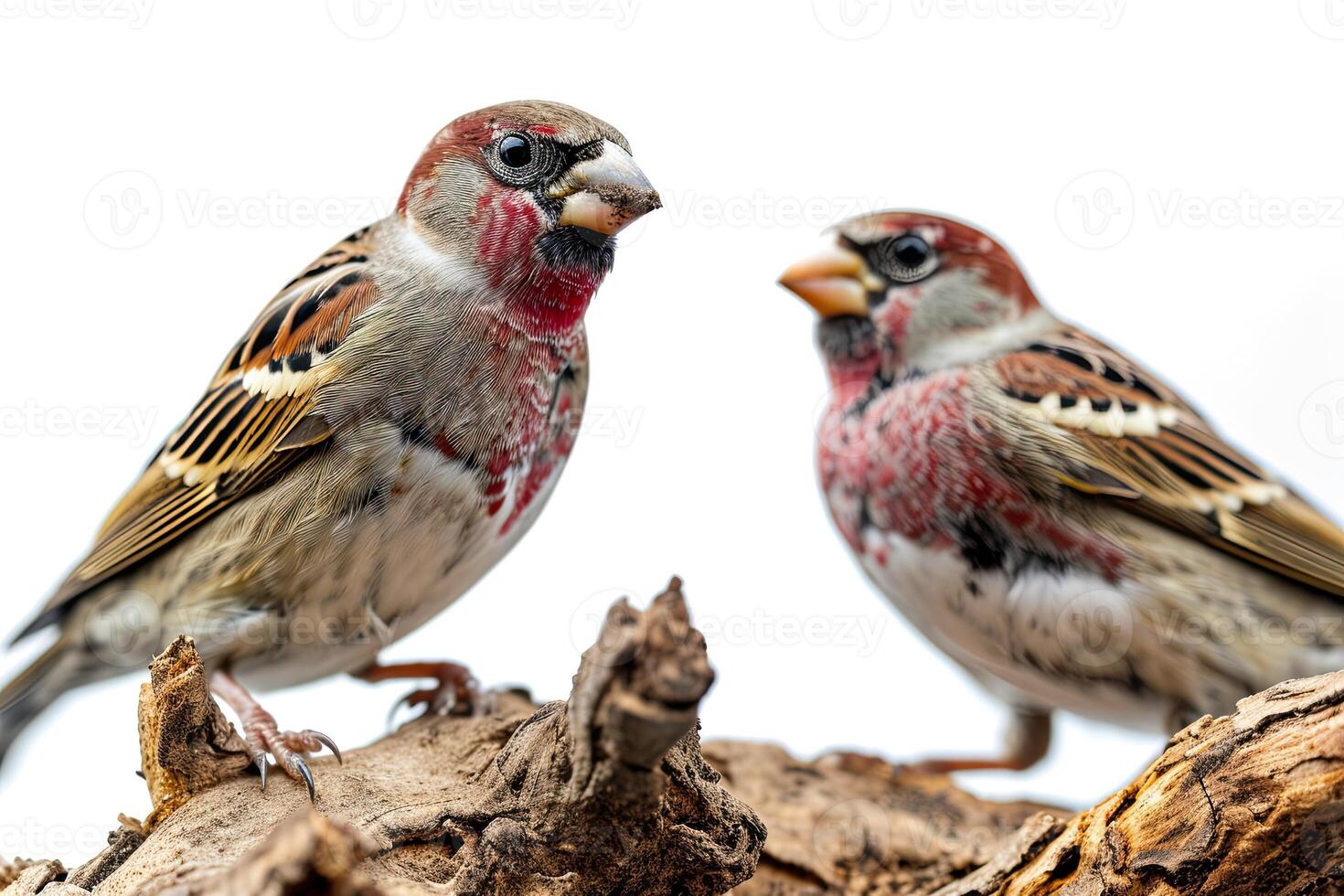 a couple finch standing on the root in the studio photo