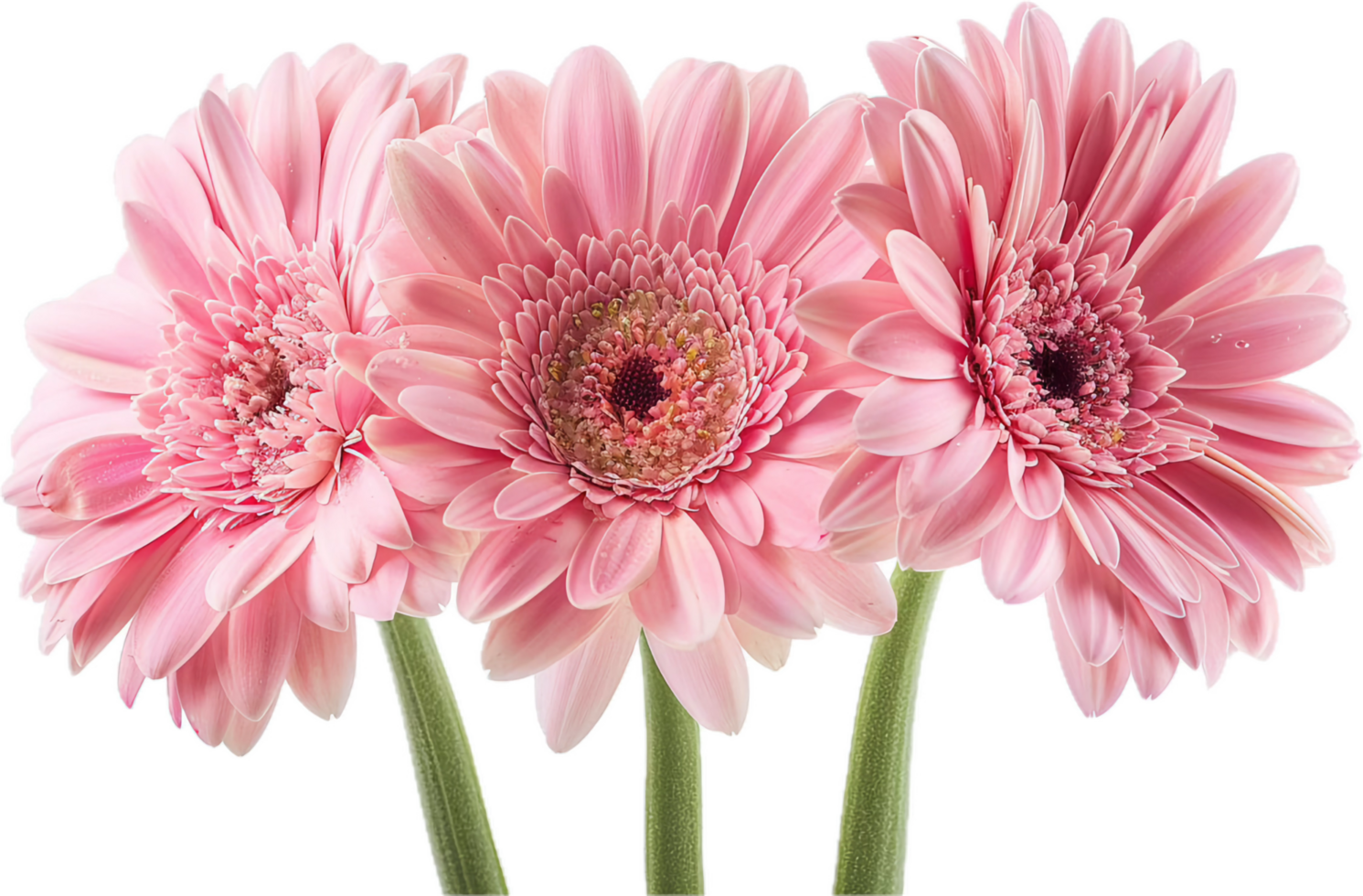 Three Pink Gerbera Daisies in Bloom. png