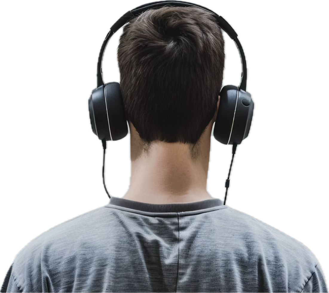 adolescente imerso dentro música com fones de ouvido. png