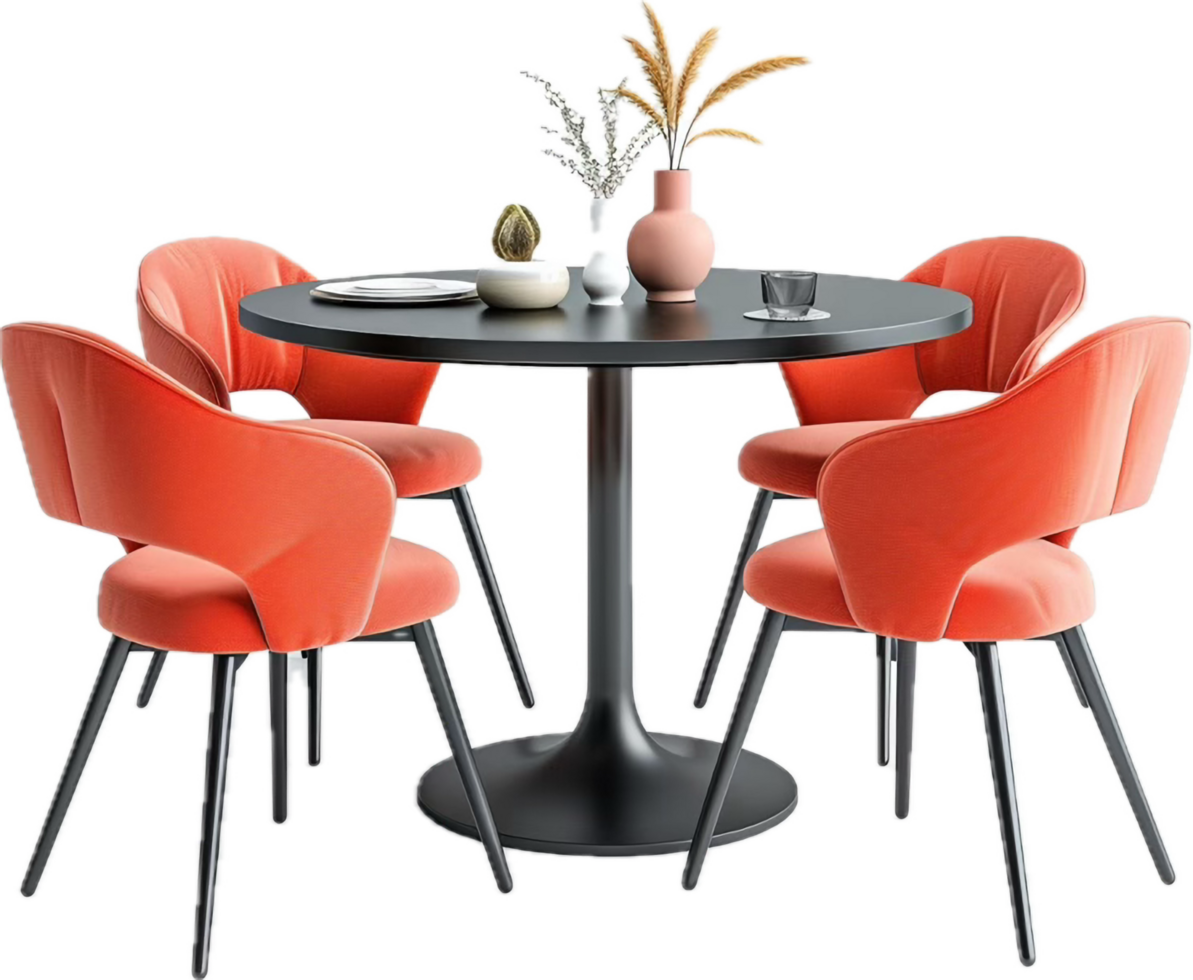 Modern Dining Set with Orange Chairs. png
