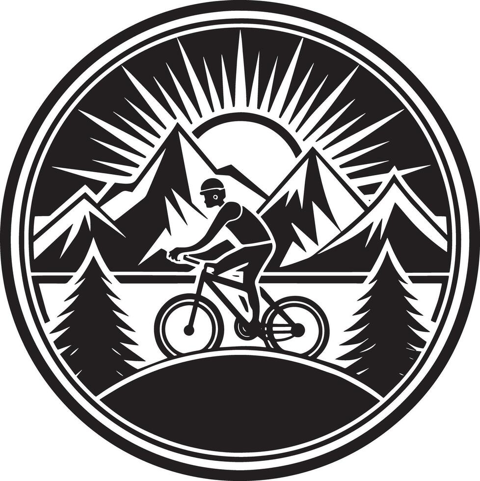 mountain biker silhouette illustration black and white vector