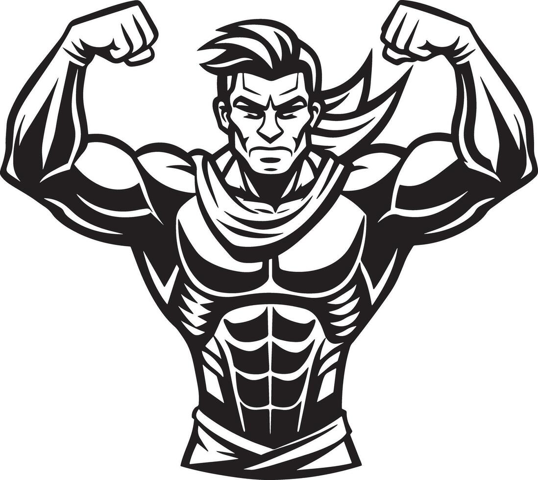 illustration of a builder showing her arms black and white vector