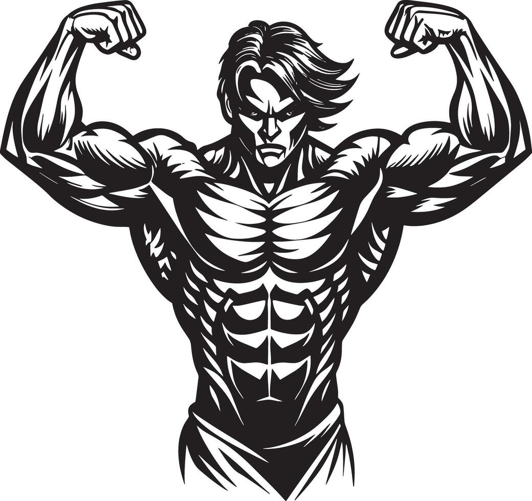 illustration of a builder showing her arms black and white vector