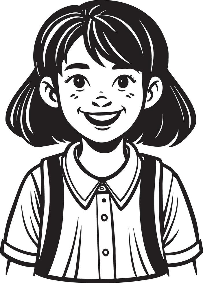cute little girl with hair illustration black and white vector