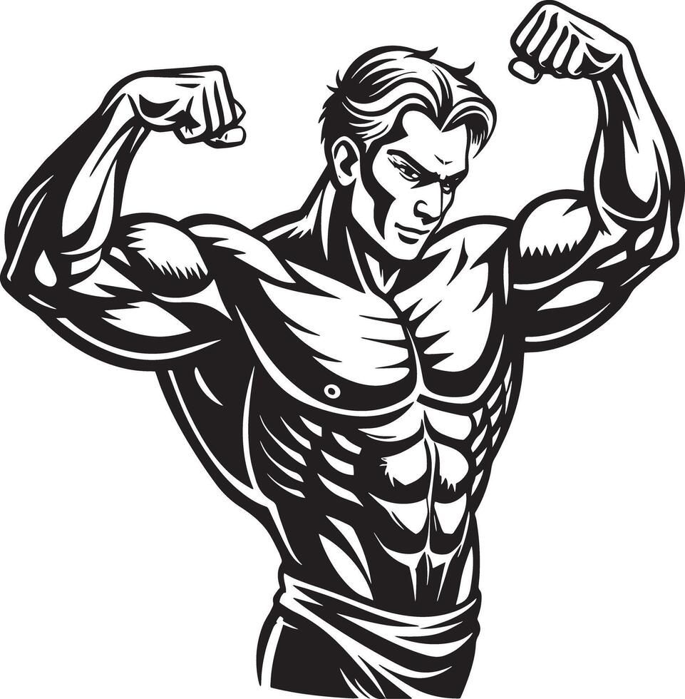 illustration of a builder showing her arms black and white vector