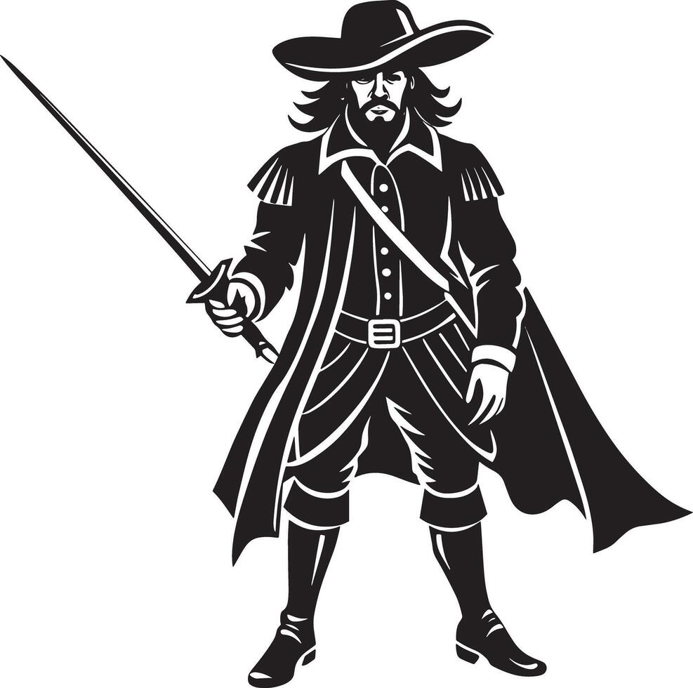 illustration of a warrior with sword illustration black and white vector