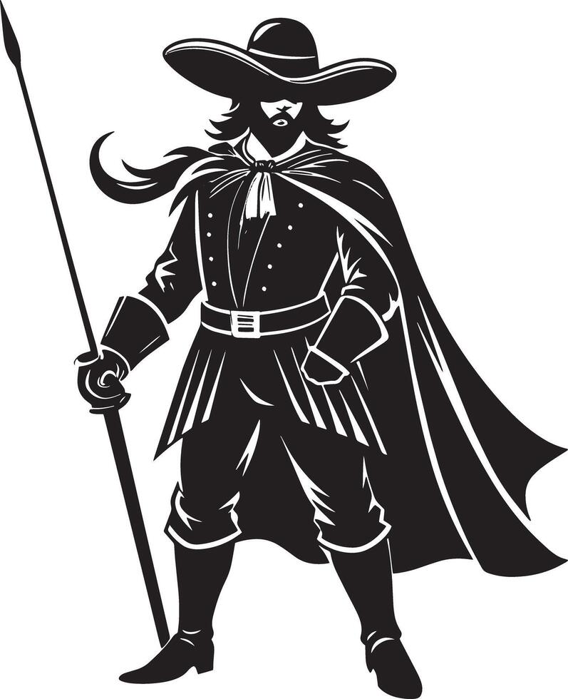 illustration of a warrior with sword illustration black and white vector