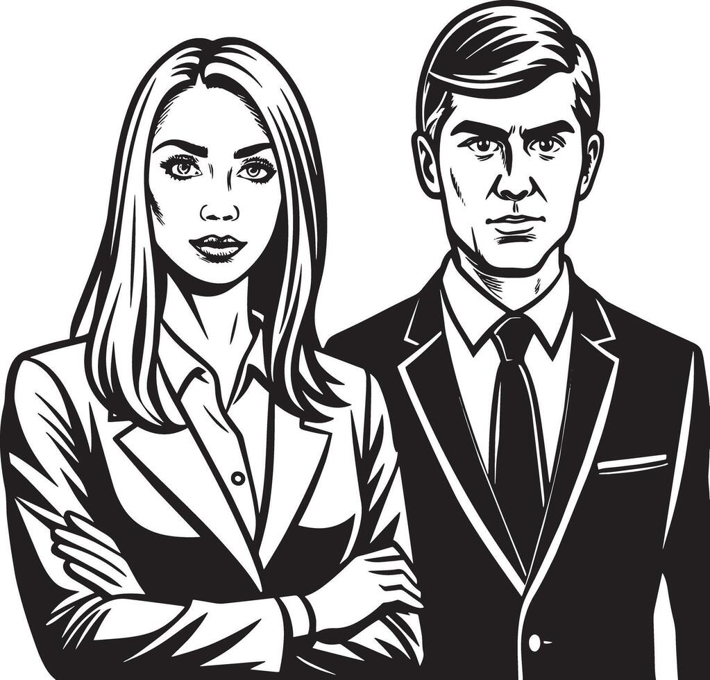 Businesswomen and businessman illustration black and white vector