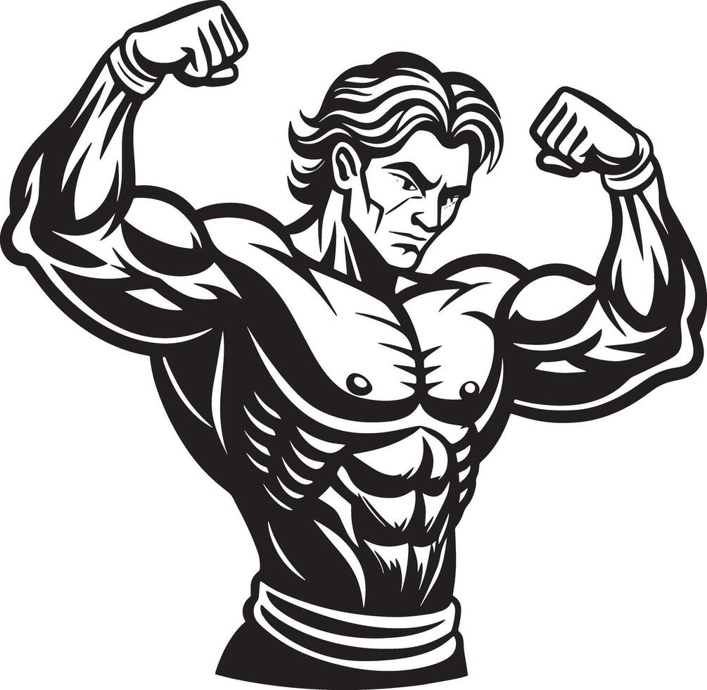 illustration of a builder showing her arms black and white vector