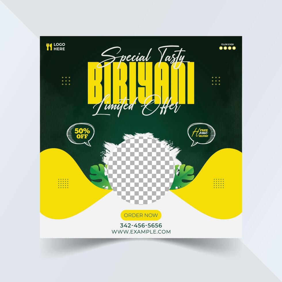 special tasty biryani social media post template design vector