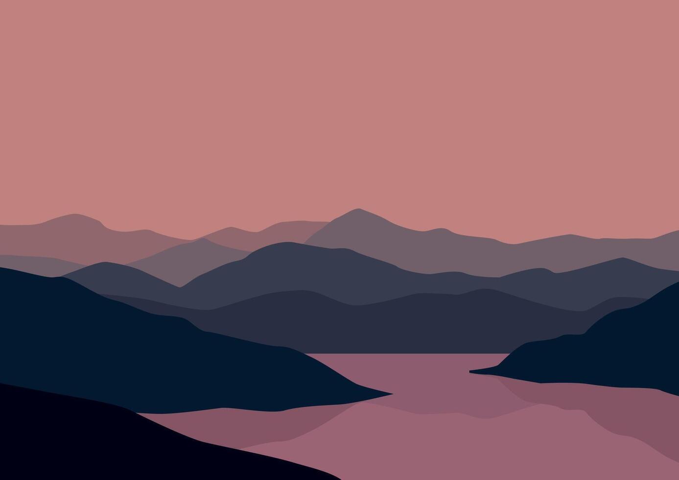 Mountains panorama and lakes. Illustration in flat style. vector