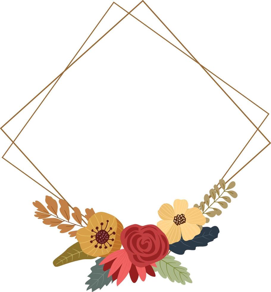 Floral frame with flowers and leaves. Frame for wedding, print design or greeting. vector