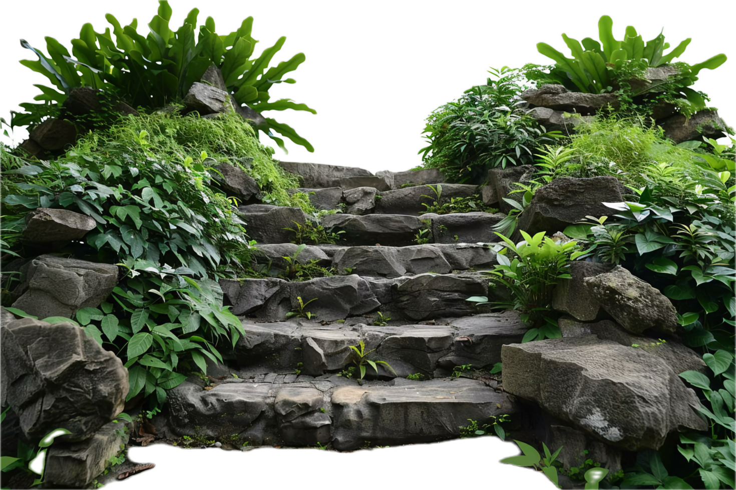 Stone Steps with Lush Greenery. png