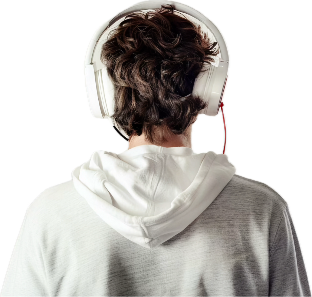 Teenager Immersed in Music with Headphones. png