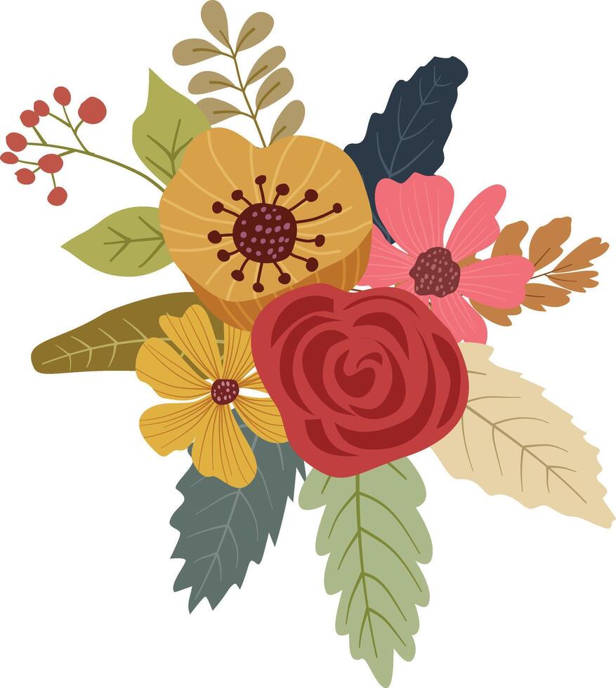 Flower bouquet illustration Isolated on White Background. vector