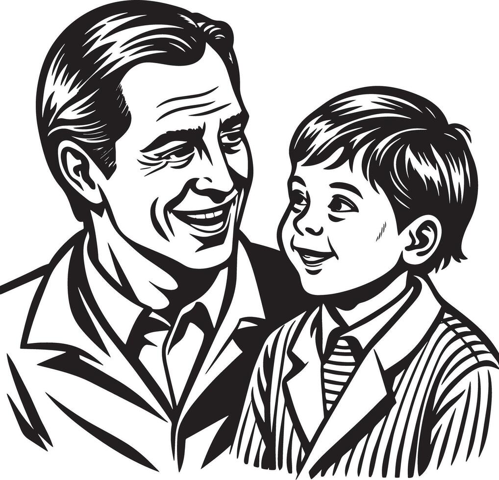 child and parent enjoying illustration black and white vector