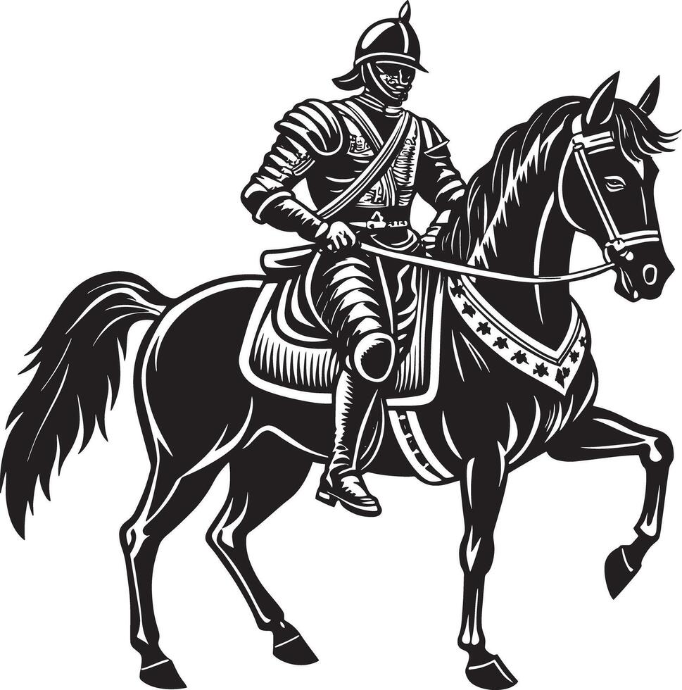 horse rider silhouette illustration black and white vector