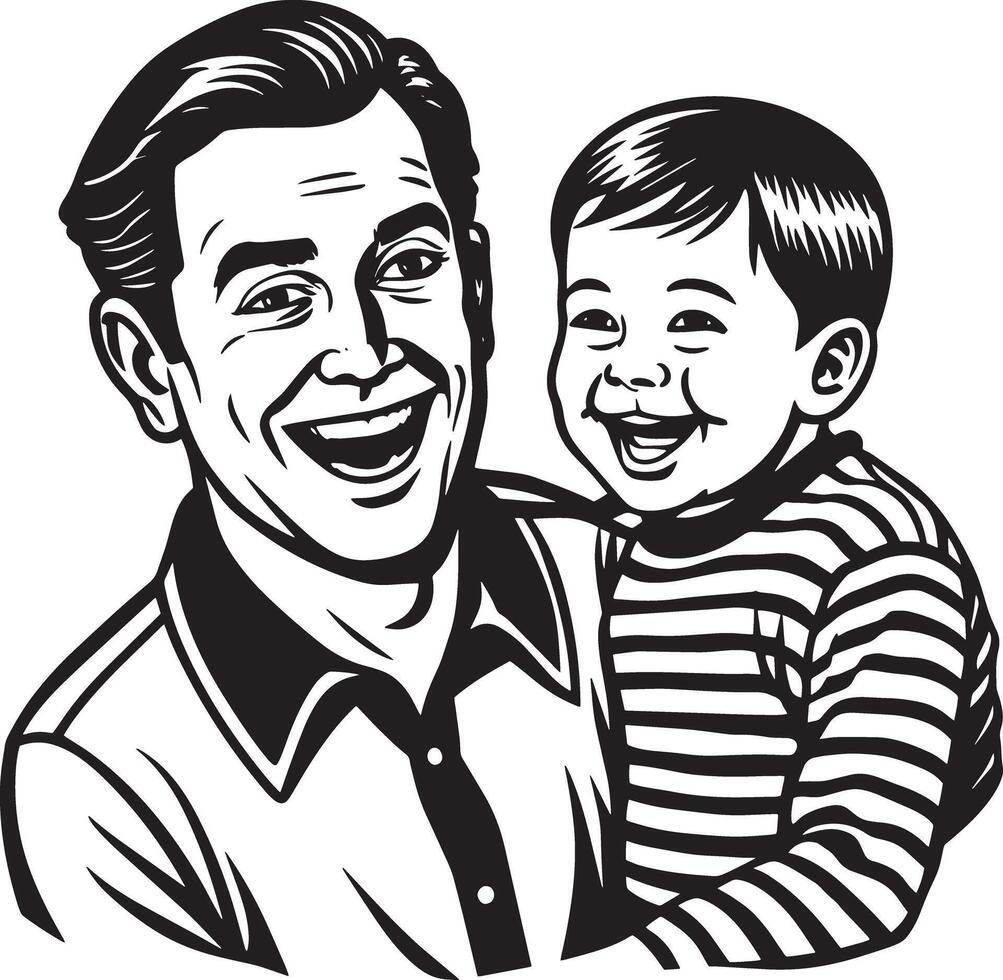 child and parent enjoying illustration black and white vector