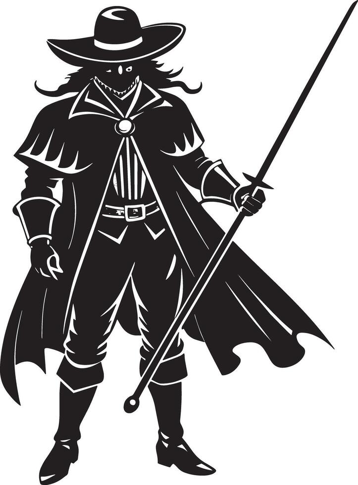 illustration of a warrior with sword illustration black and white vector