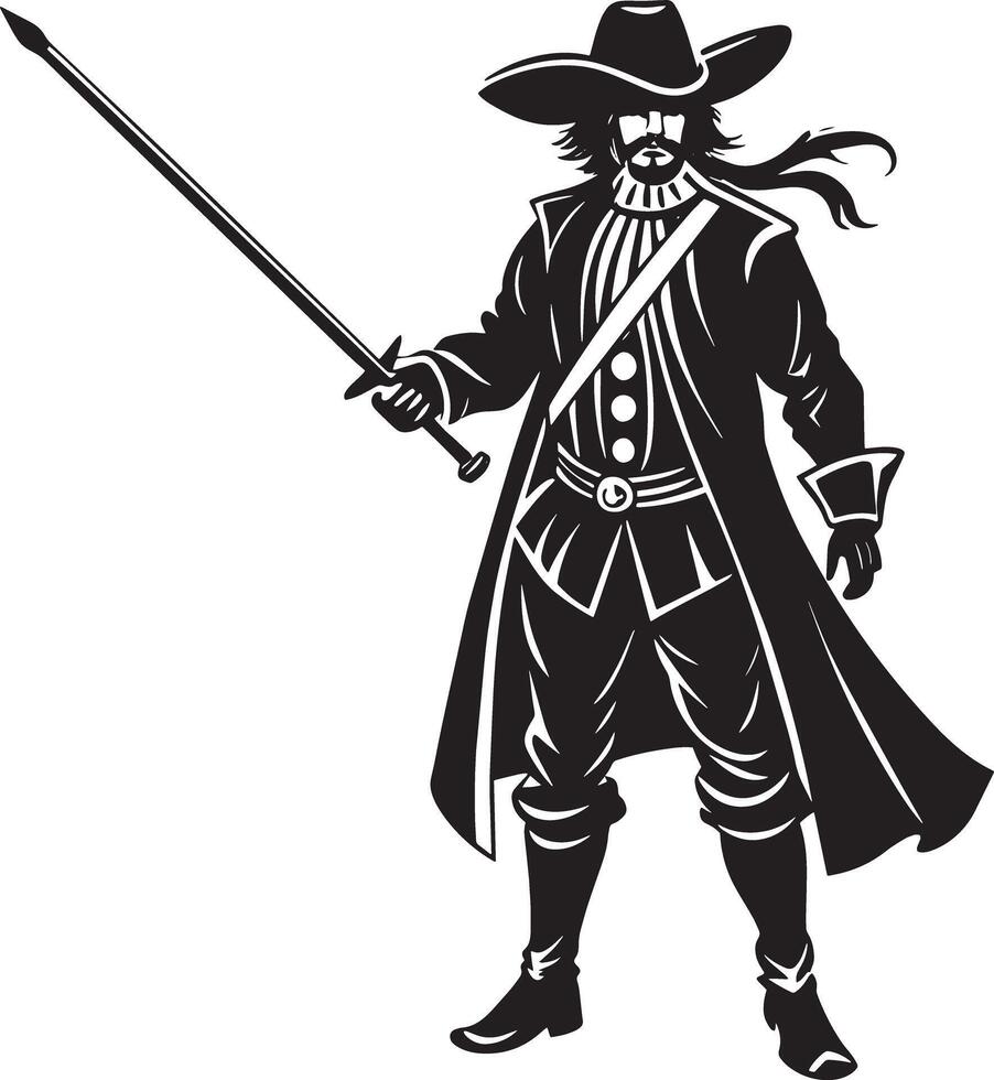 illustration of a warrior with sword illustration black and white vector
