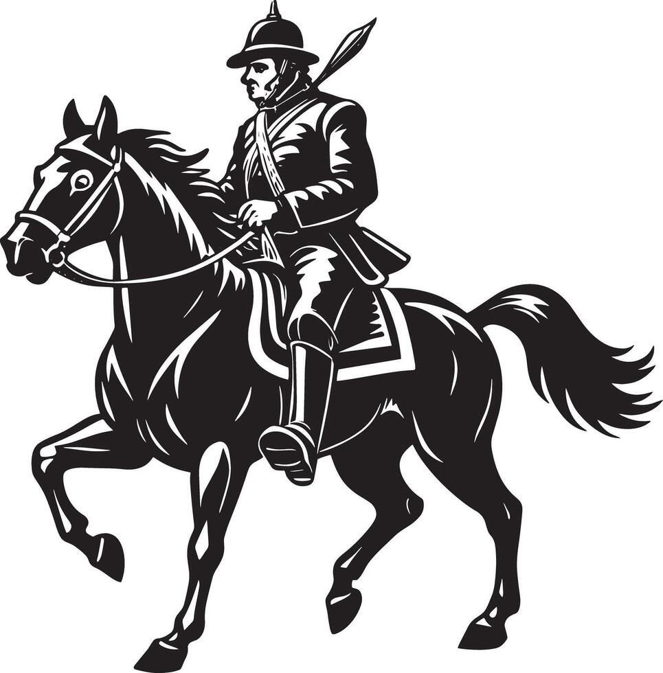 horse rider silhouette illustration black and white vector