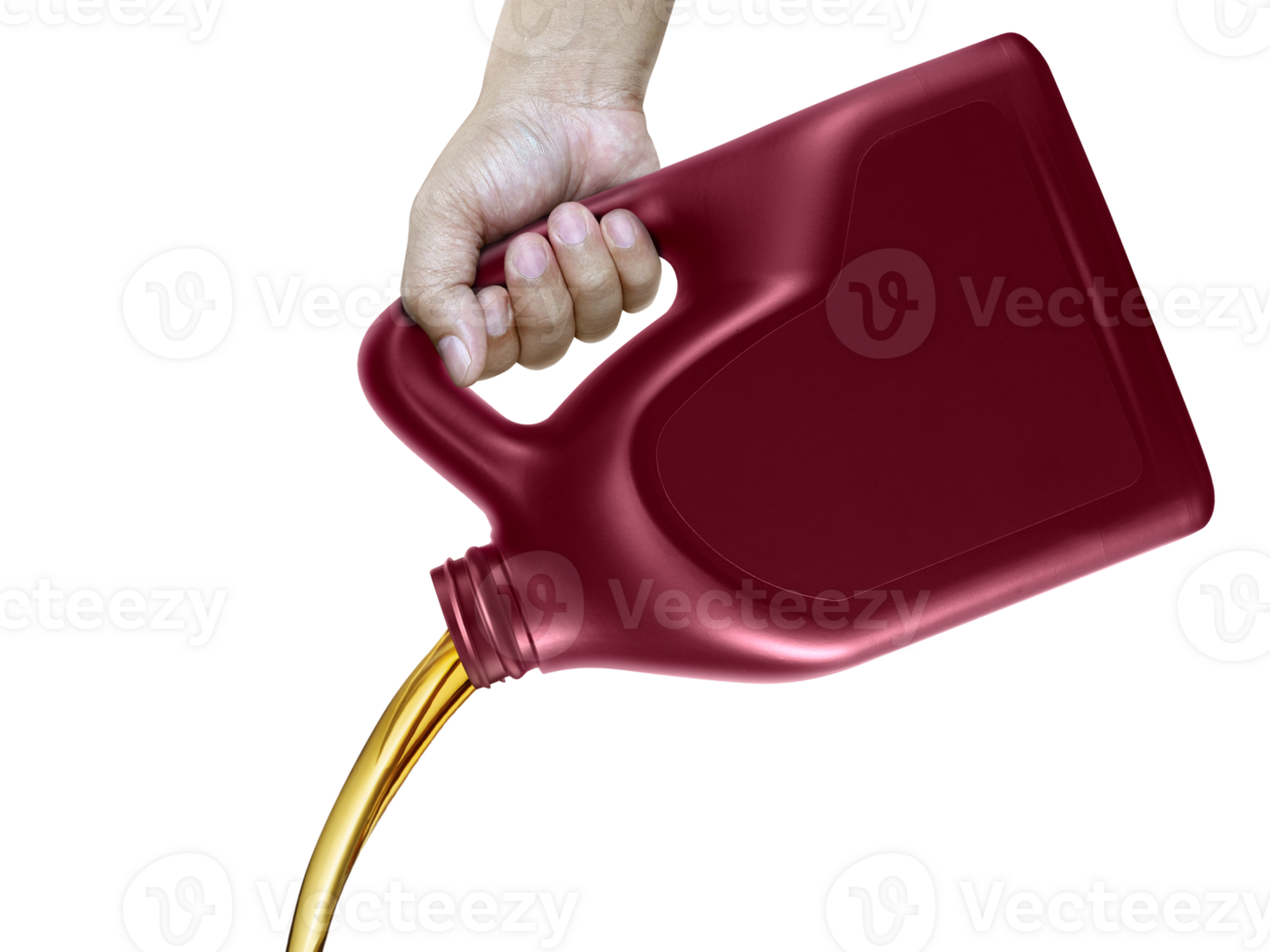 Engine oil pouring from a canister in hand, transparent background png
