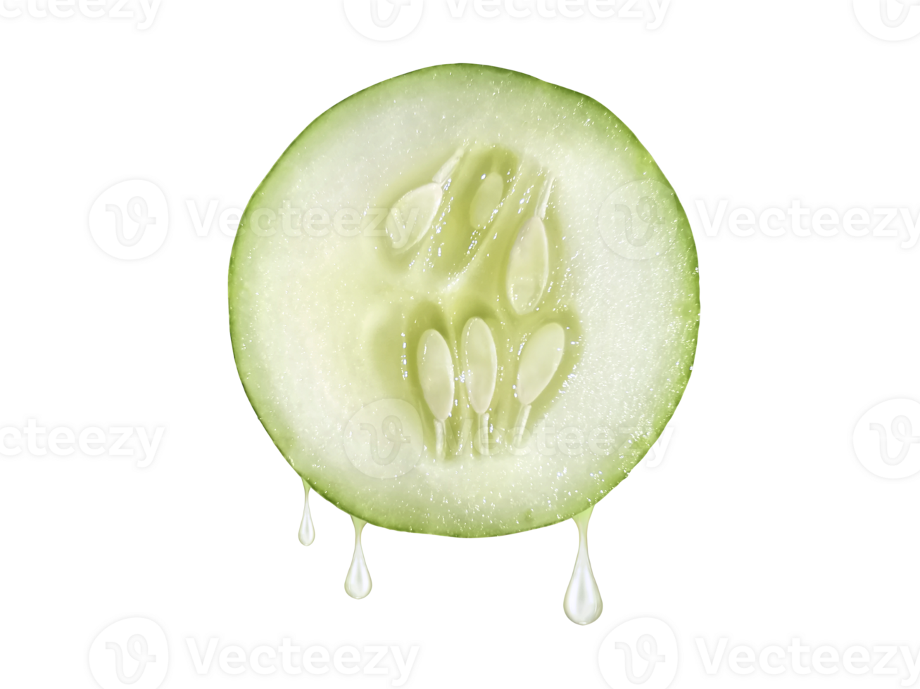 Cucumber slices with water drops, transparent background png