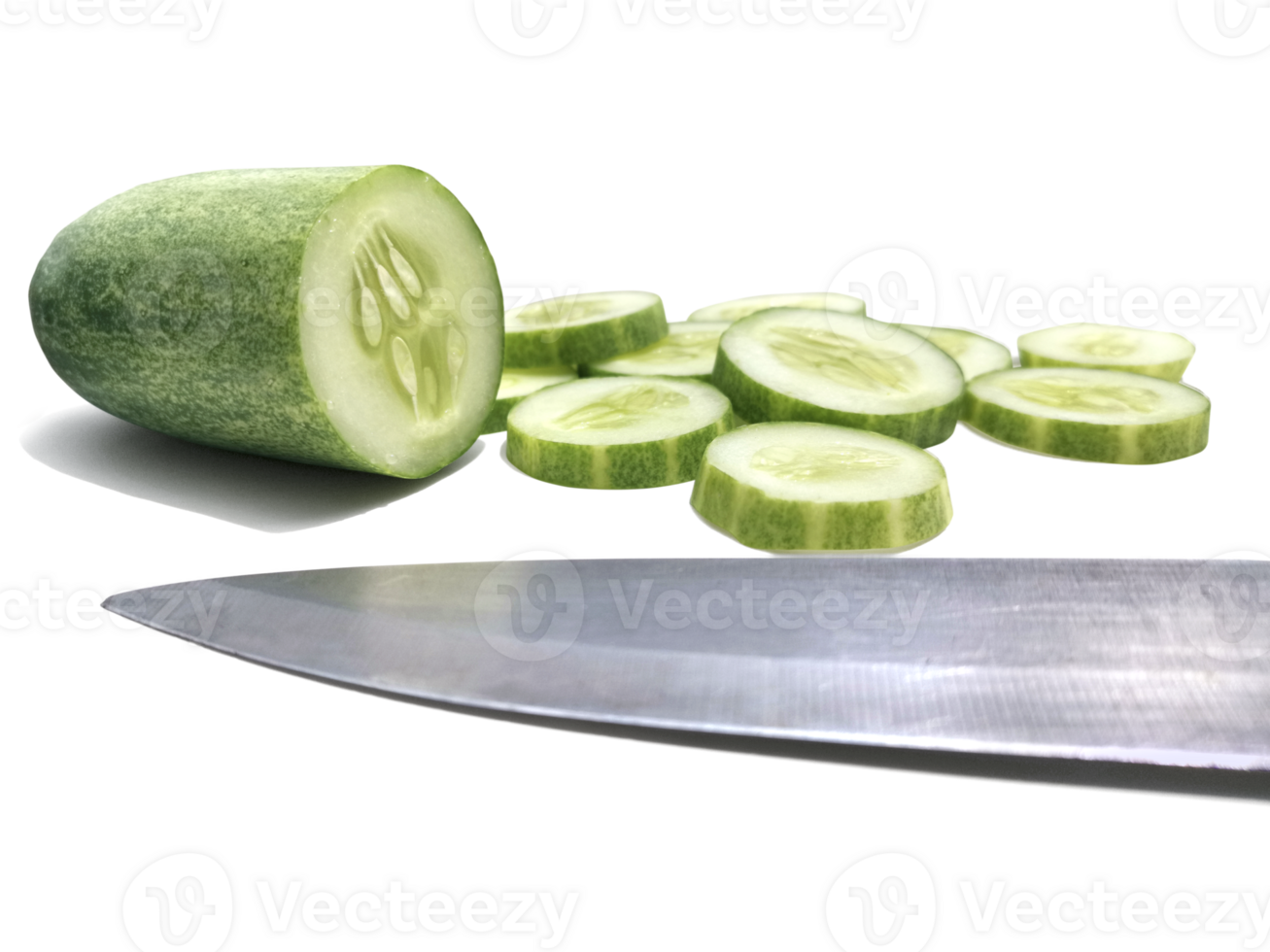 Cutting Fresh Green Cucumber, transparent background png