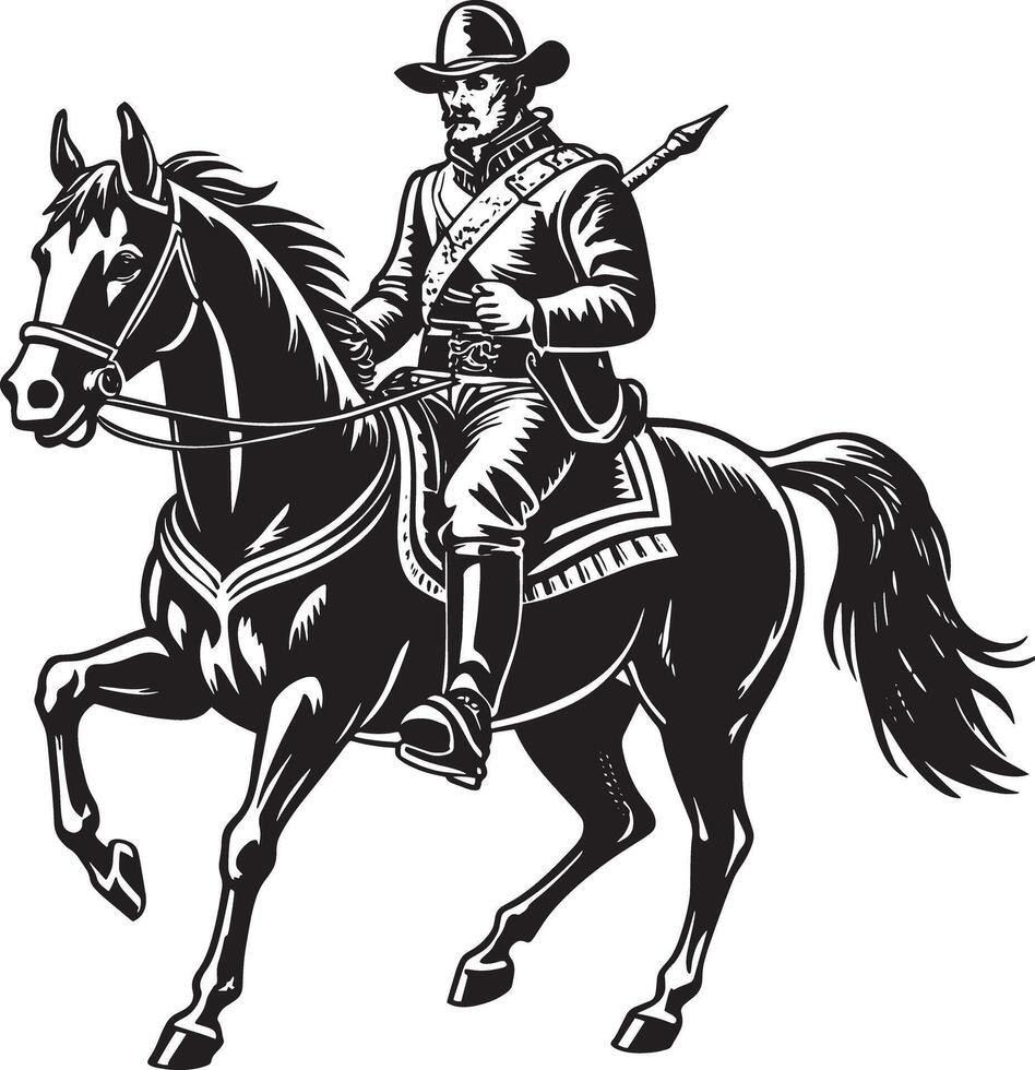 horse rider silhouette illustration black and white vector