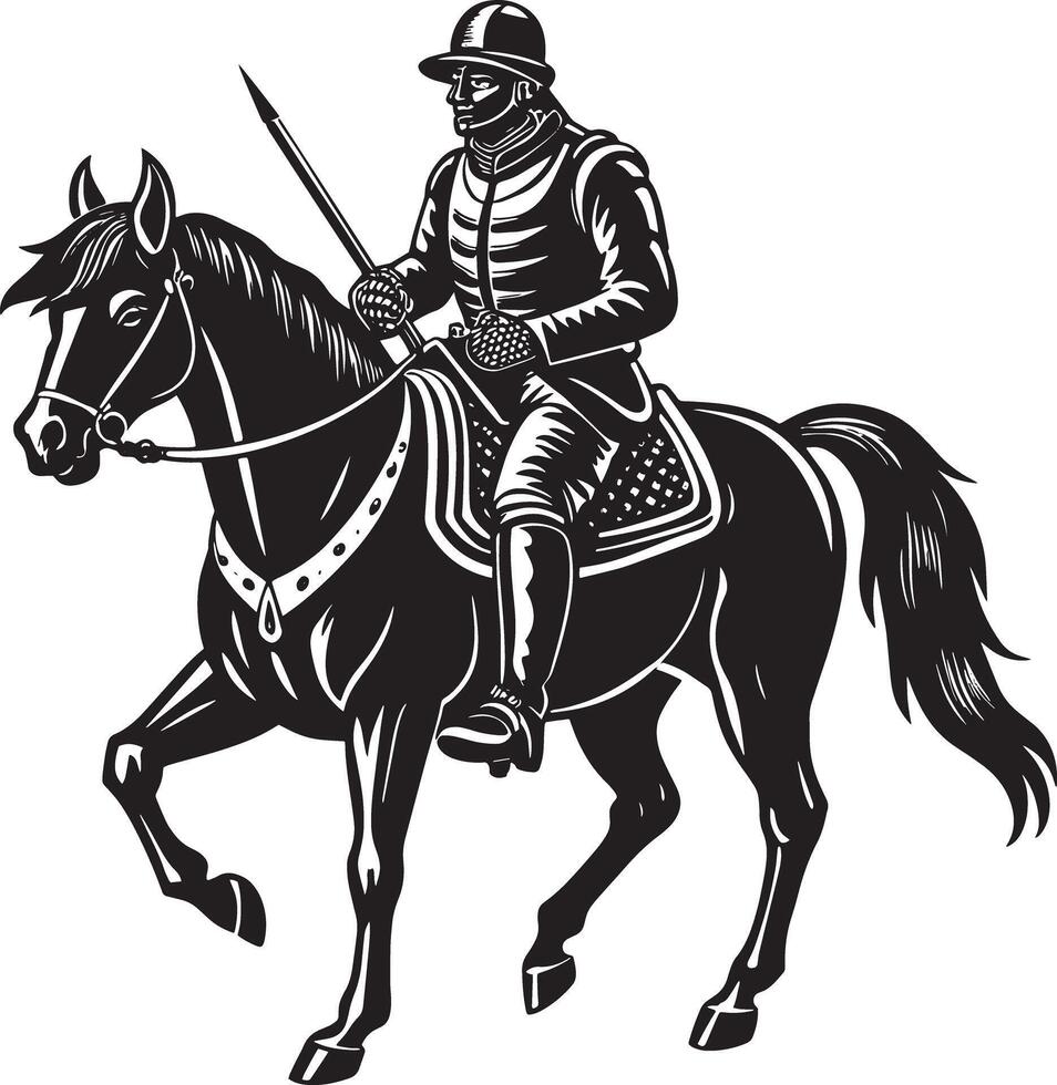 horse rider silhouette illustration black and white vector