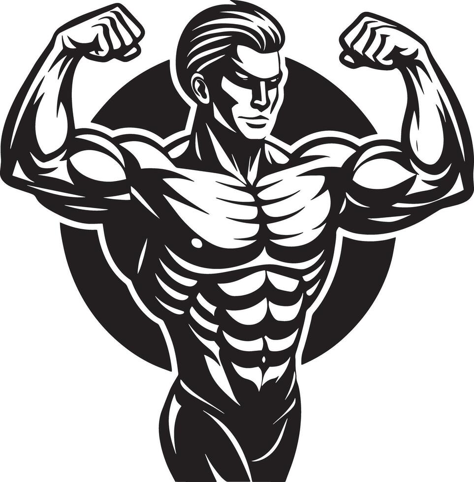illustration of a builder showing her arms black and white vector