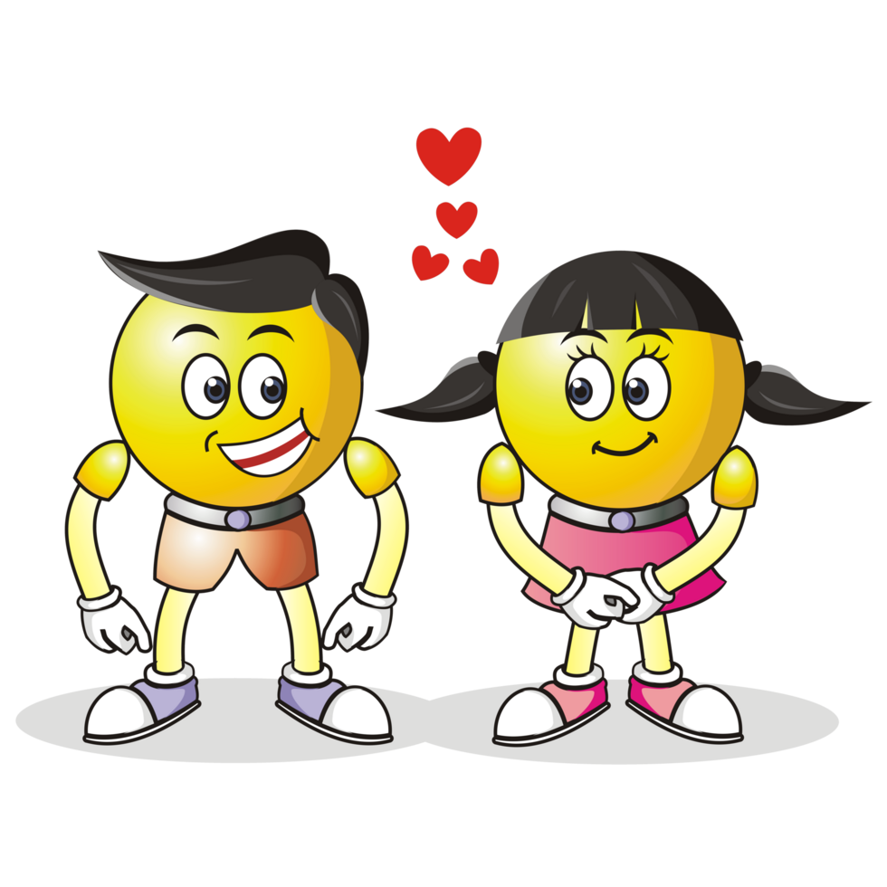 emoticons of a girl and a boy looking at each other lovingly. png