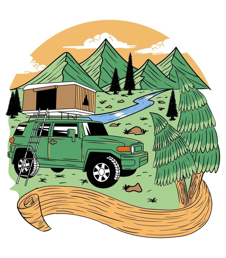 Camper Car with Landscape vector