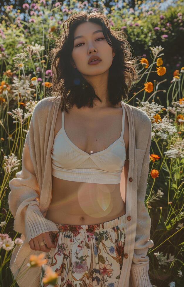 Woman Standing in Field of Flowers photo