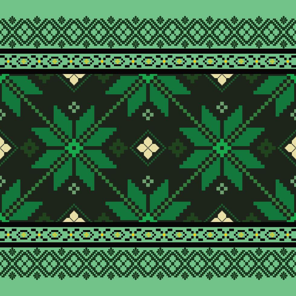 Dark green flowers ethnic seamless pattern fabric, background, wallpaper vector