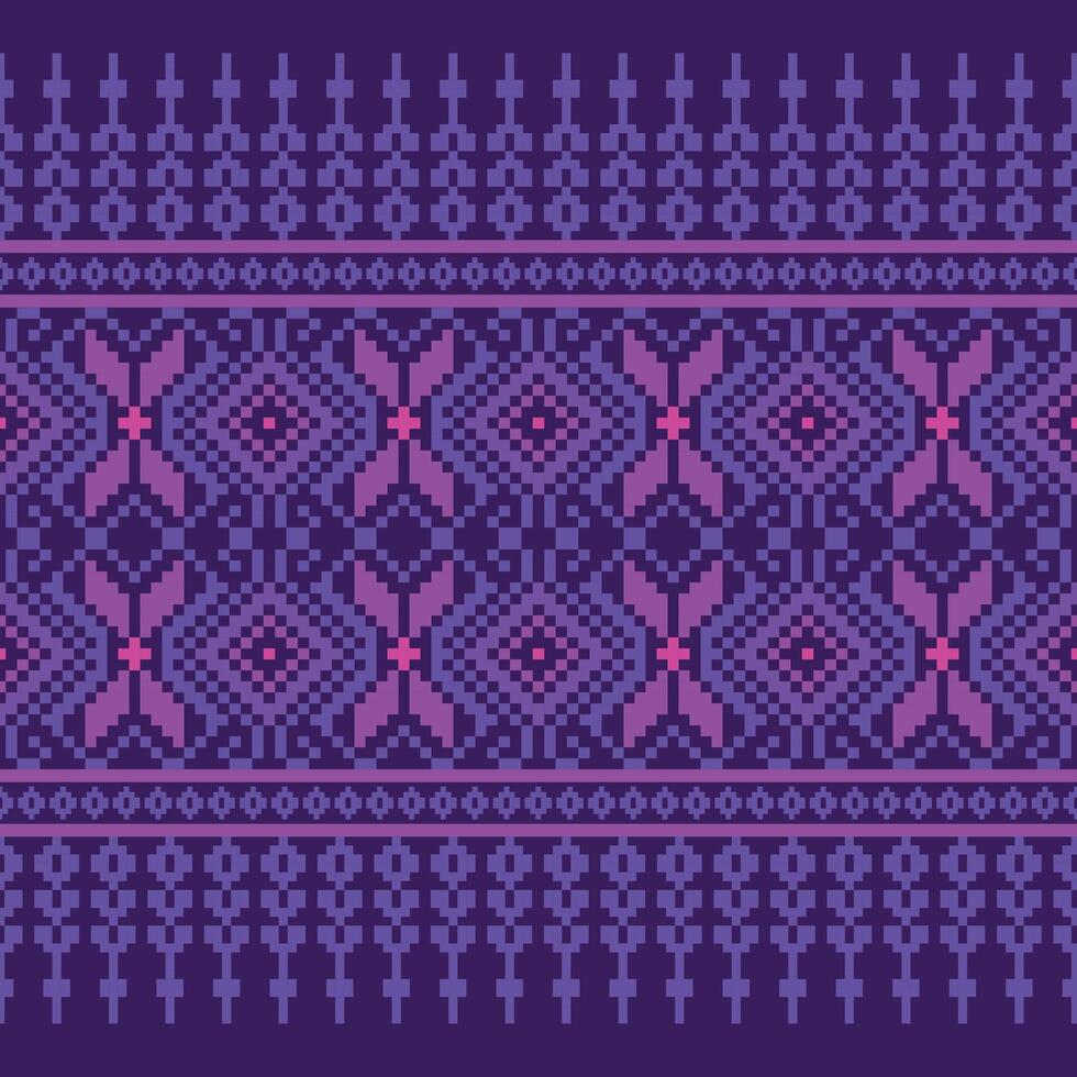 Purple pixel tribal seamless pattern fabric vector