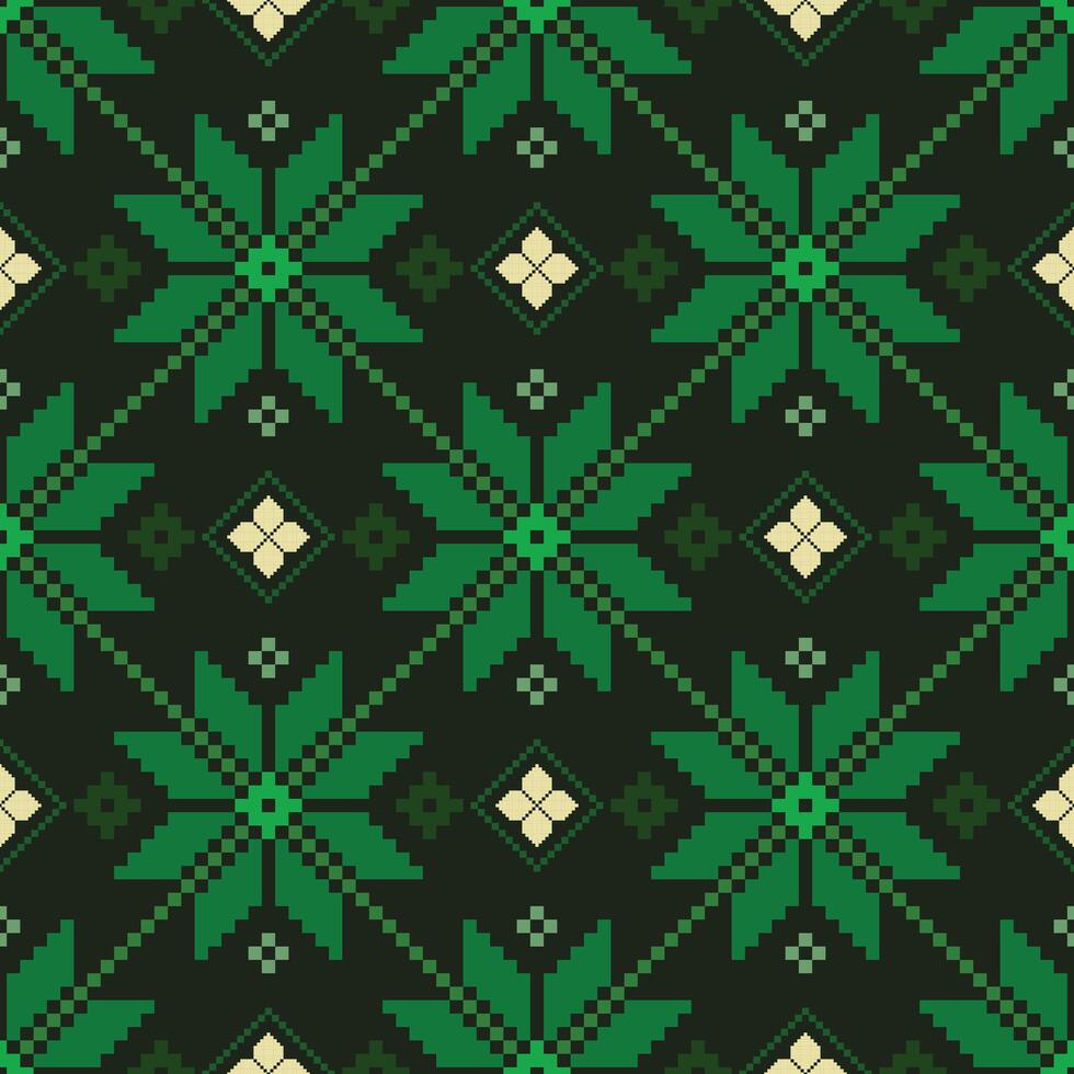 Dark green flowers ethnic seamless pattern fabric, background, wallpaper vector