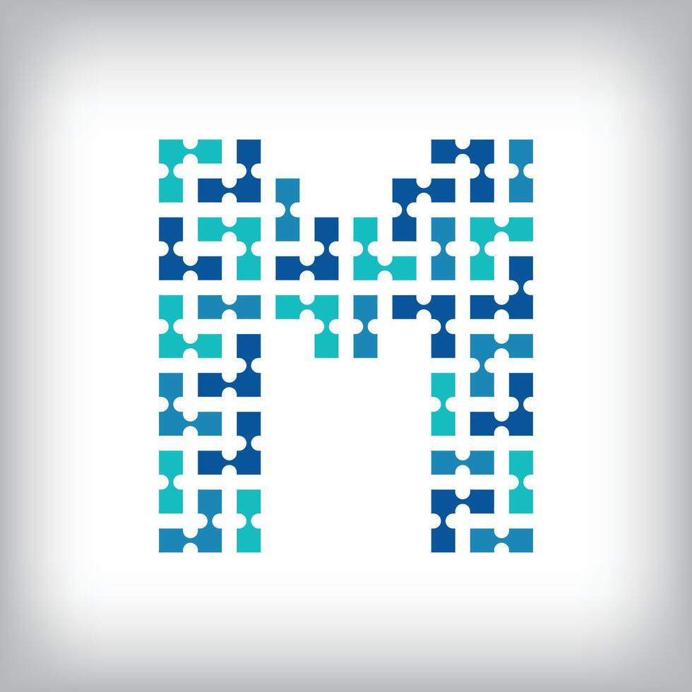 Network connection letter M logo. Creative communication blue tone graphics. Media, digital and technology company. vector