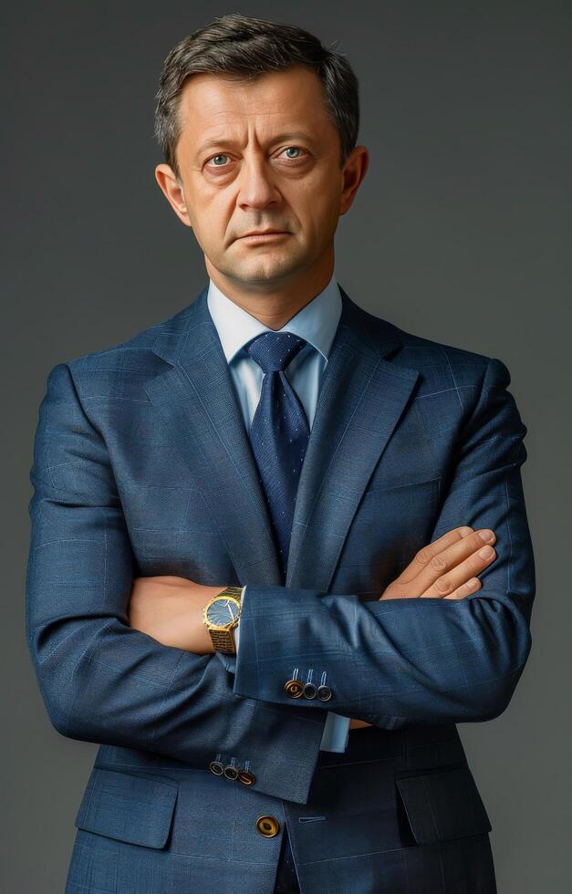 Businessman in Suit and Tie Crossing Arms photo