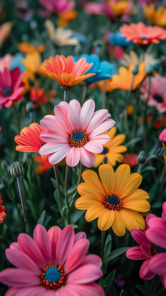 Colorful Flowers Bloom in Grass photo