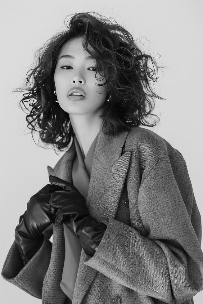 Woman in Gray Coat and Black Gloves photo